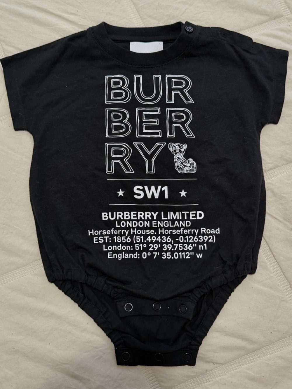 Burberry 6M Black Infant Graphic Logo Short Sleeve Bodysuit